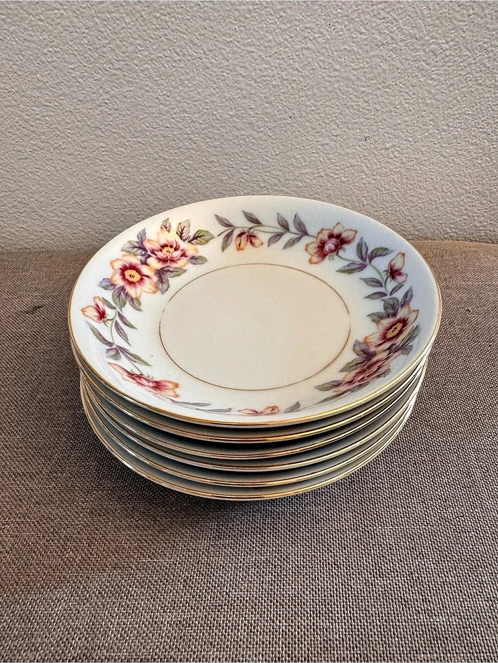 Vintage c. 1950s–60s Regal China Japan Sharon Floral Saucers Set of 6